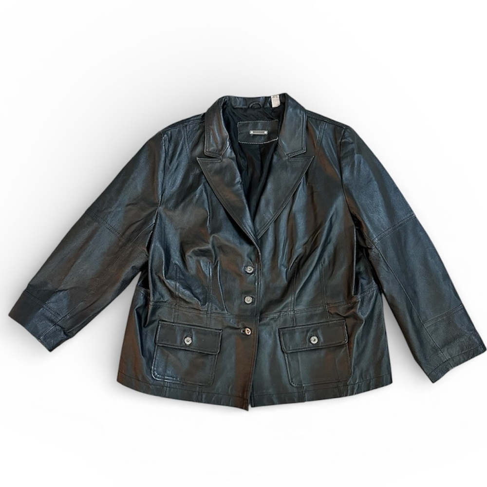 i.e. Relaxed Women Black Leather Blazer Jacket Plus Size